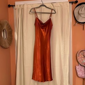 Bebe orange satin maxi dress!